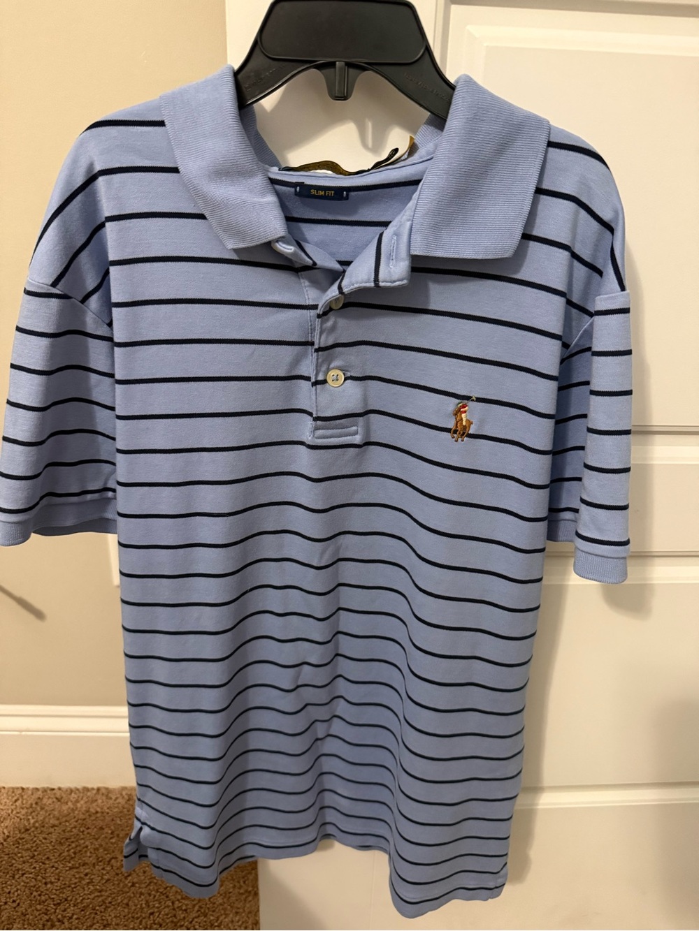 Ralph Lauren Light Blue Polo with Navy Stripes